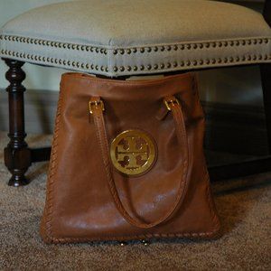 Tory Burch Brown Gold Leather Weave Bag, Large